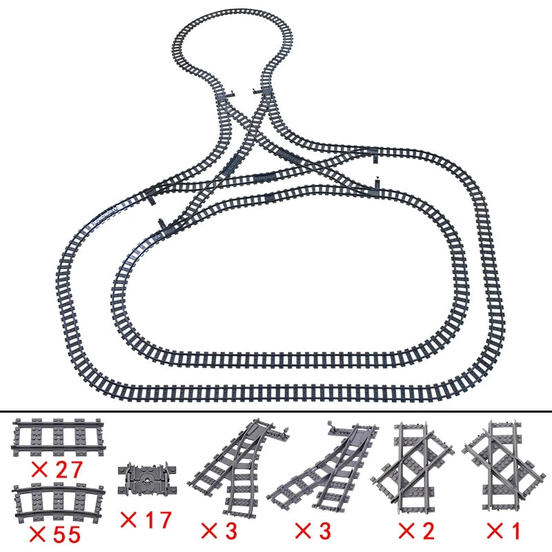 City High-tech Trains Flexible Tracks Forked Straight Curved Rails Crossing Switch Building Block Bricks Creative Toys for kids