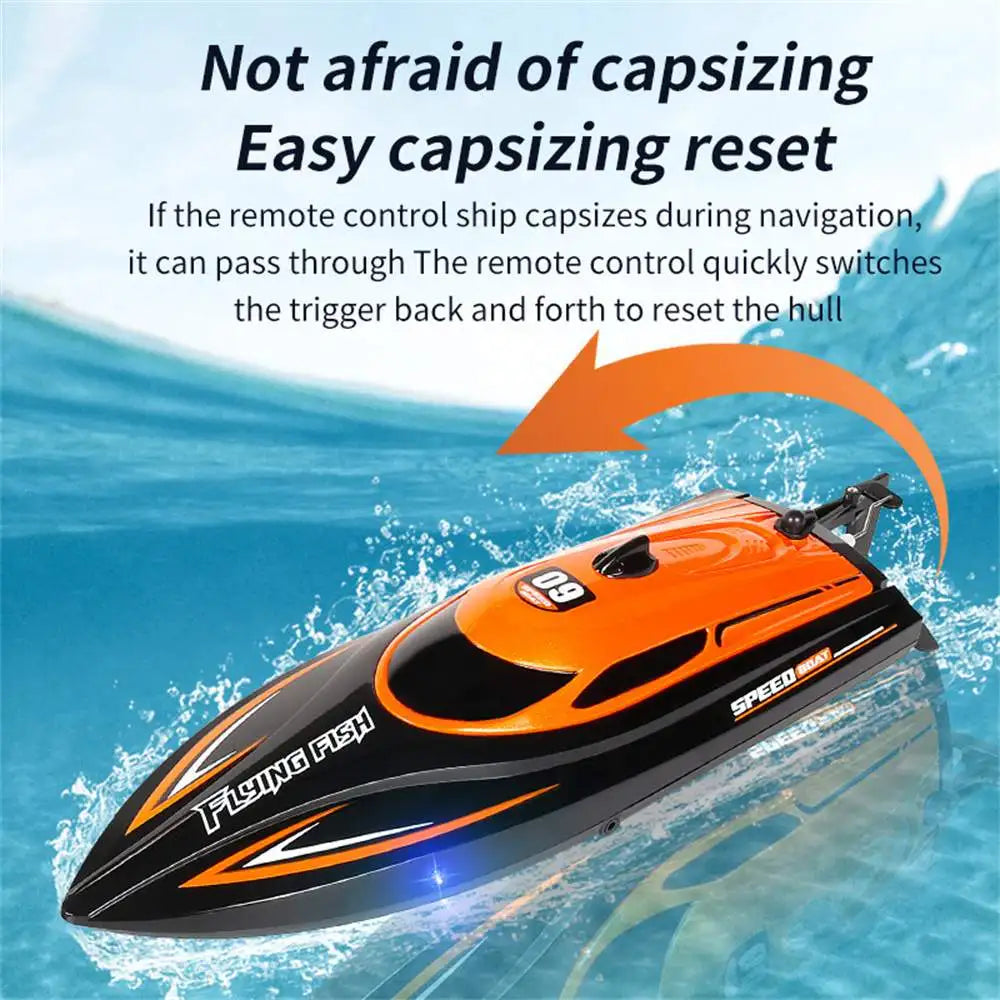 2.4G 4CH RC Boat Waterproof 25km/H High Speed Electric Racing Speedboat with LED Light Outdoor Lakes Pools Toys for Boys Kids