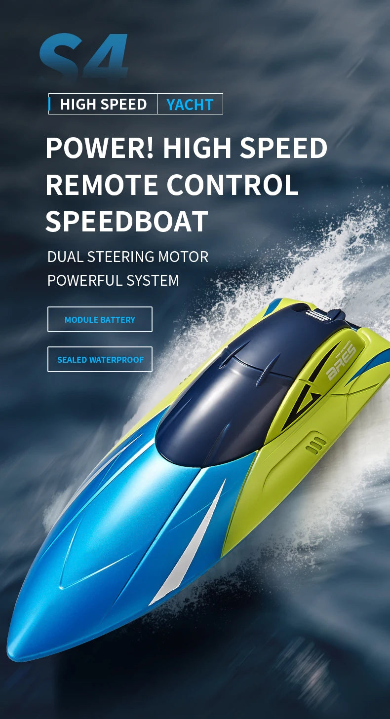 S4 Speedboat 2.4G High-Speed 15km/h Radio Remote Control Competitive Rowing Boat Charging Electric Water Toy for Boys Gift